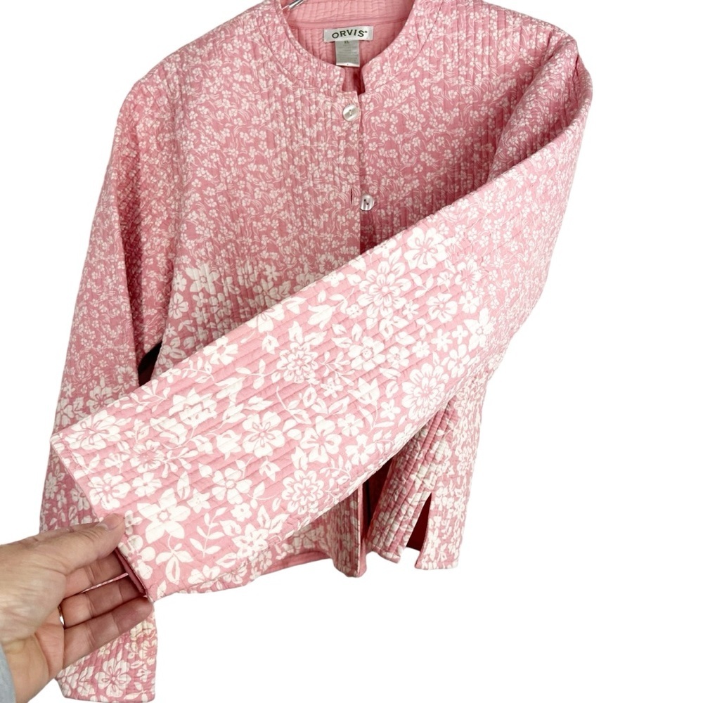 ORVIS Vintage Pink Floral Cotton Button Down Quilted Jacket Boxy Fit XL - Picture 4 of 6